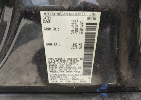 2017 Nissan Altima 2.5 Sv from USA, damaged, VIN 1N4AL3APXHC110823